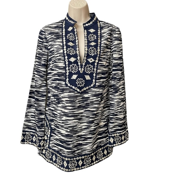 Tory Burch Navy Space Dye with Mirror Embellishement Tunic Size 4 - Picture 1 of 11